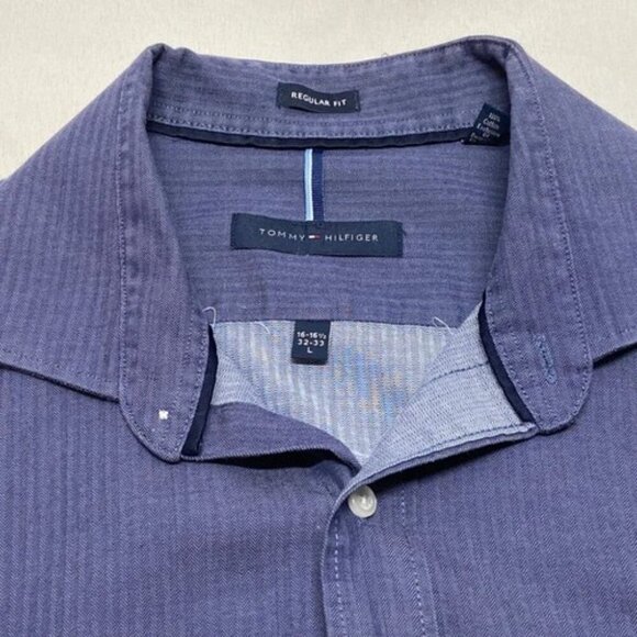 Tommy Hilfiger Button Down Men's Large Steel Blue Tonal Stripe Long Sleeve EUC - Picture 11 of 12